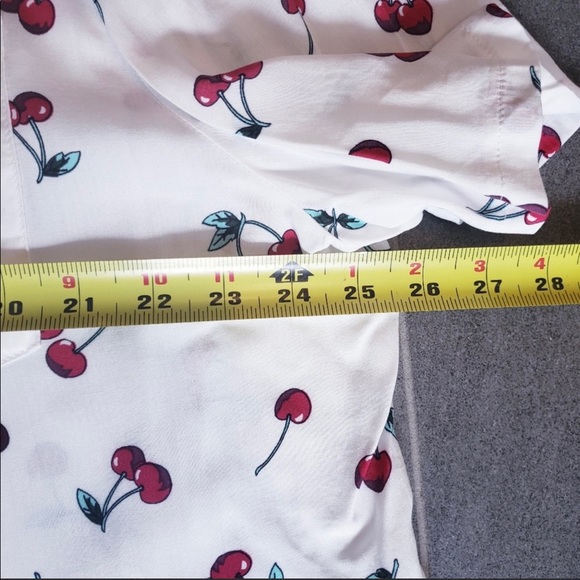 Shein White Cherry Print Short Sleeve Blouse Top - Picture 6 of 7
